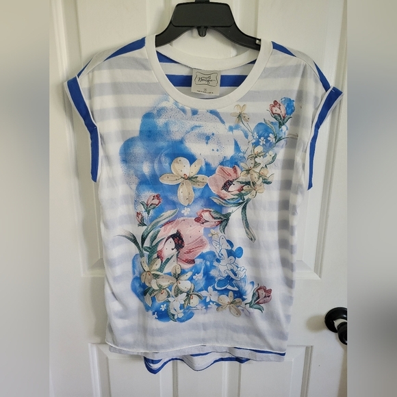 Disney Boutique Women’s Blue Minnie Mouse Floral Striped Size Medium - Picture 1 of 5